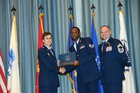 U.S. Air Force personnel at Joint Base San Antonio received their associates, bachelors, and masters degrees May 3, at a ceremony in the Fleenor Auditorium Joint Base San Antonio-Randolph. The Community College of the Air Force provides two year applied science degrees as part Air University's military education system. (U.S. Air Force photo by Benjamin Faske) (released)