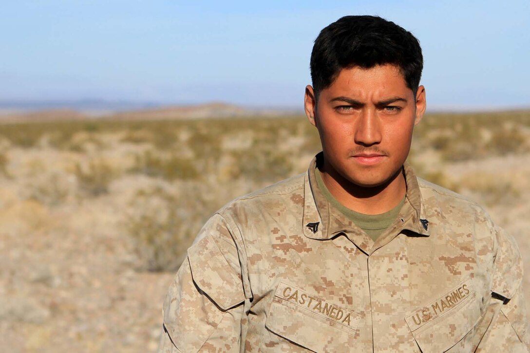 Corporal Diego Castaneda, a motor transportation maintenance chief serving with Golf Battery, 2nd Battalion, 11th Marine Regiment, is the only mechanic in the battery and is in charge of keeping more than 40 vehicles properly maintained and running during Exercise Desert Scimitar, a combined-arms, live-fire training exercise here, May 3, 2013. Captain William Turner, the commanding officer of Golf Battery, said thanks to Castaneda's devotion and hard work, the battery is one of the few in 11th Marines that can commute to and from the Combat Center without vehicles breaking down.