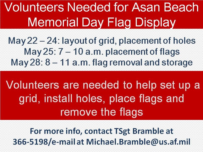 Volunteers Needed for Asan Beach Memorial Day Flag