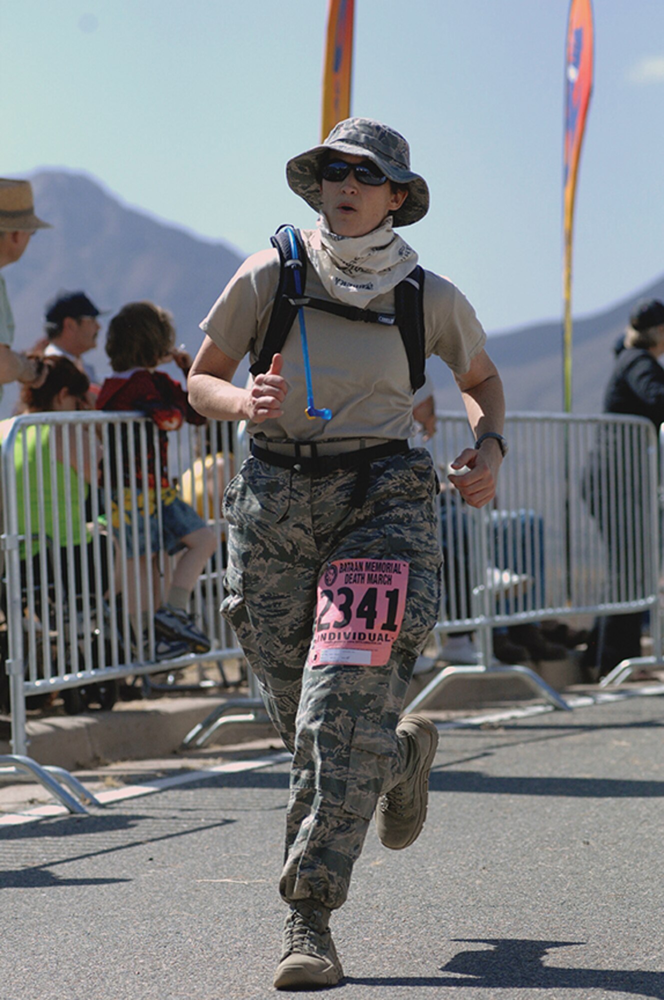 Tech. Sgt. Tracey Piel makes her final push for the finish line.