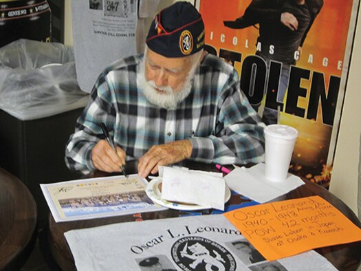 Oscar L. Leonard, 93, survived the march and spent three and one-half years as a POW. A human scarecrow at liberation, he weighed only 85 pounds even after a month in the hospital.