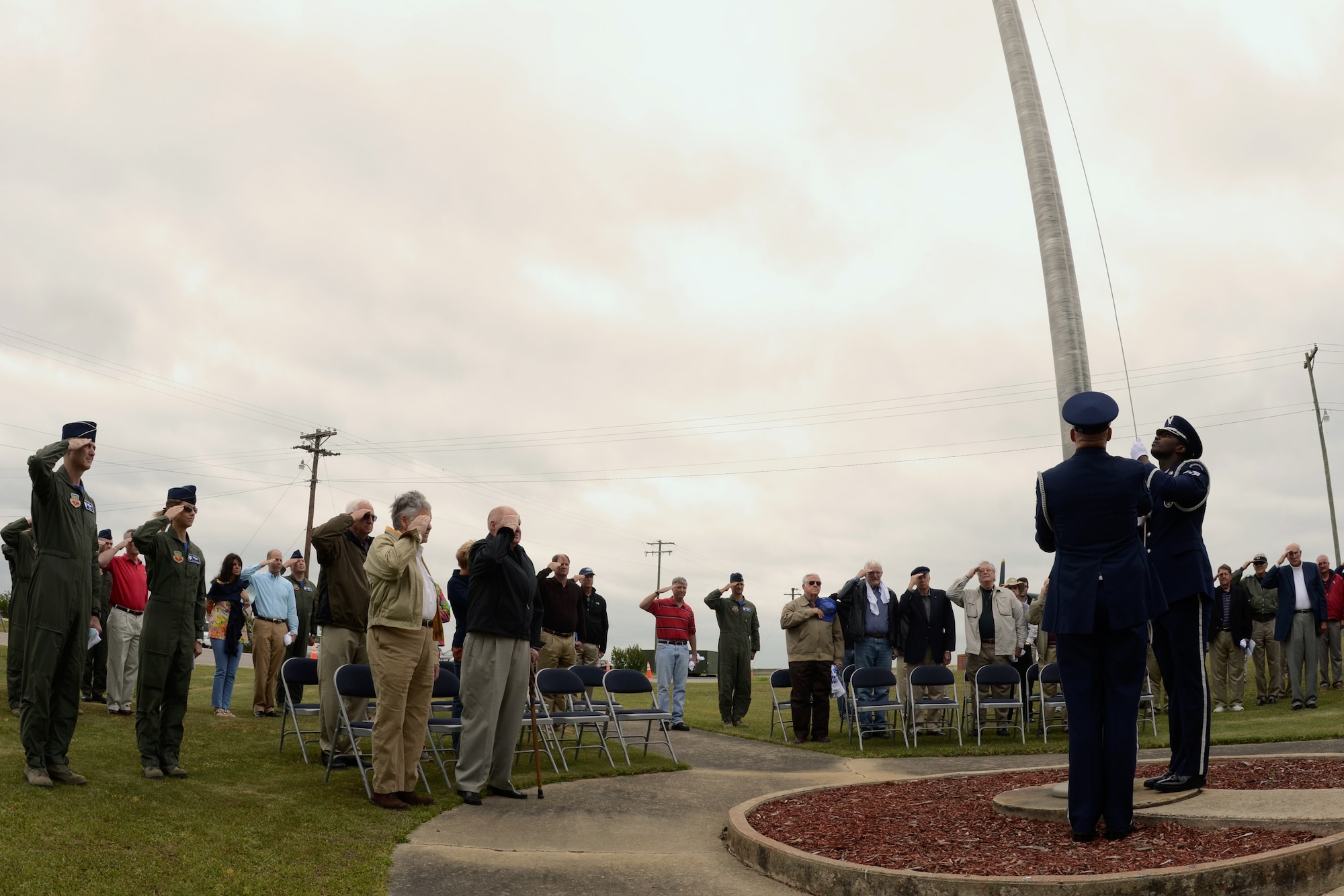 U.S. Air Force photo of the South Carolina Air National Guard's pilot reunion ceremony at McEntire Joint National Guard Base, Eastover, S.C., May 5, 2013. Multi-generation SCANG pilots dating back from the P-51 propeller fighter era to present converged to honor fallen comrades and celebrate their experiences and contributions to fighter operations and the legacy of the SCANG Swamp Foxes.  (U.S. Air National Guard photo by Senior Master Sgt. Edward Snyder/Released) 