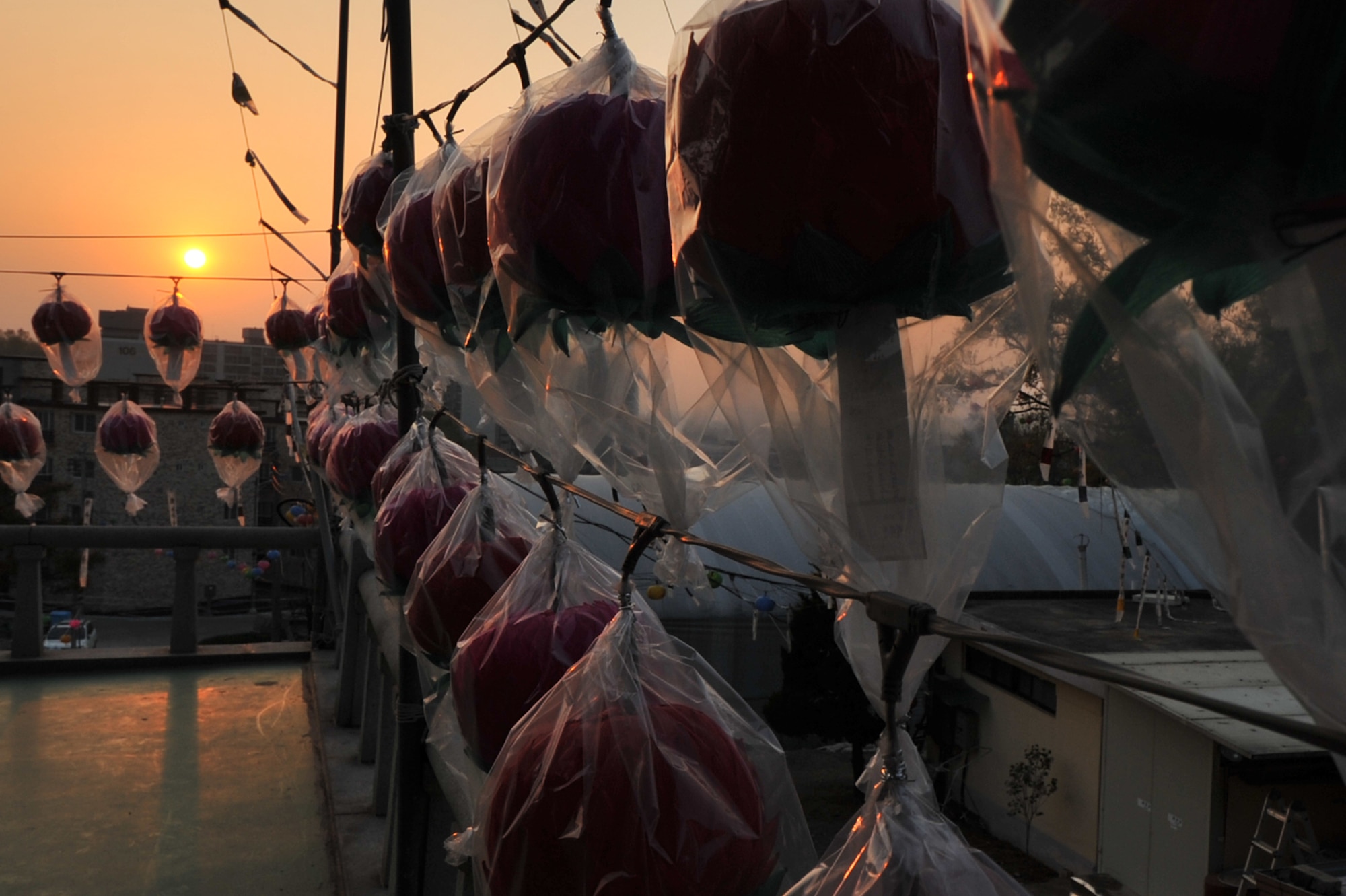 Lanterns and streamers decorate the Song Dok Sa Temple near Osan Air Base, Republic of Korea, May 4, 2013. The lotus lanterns were hung in celebration of Buddha’s 2,557th birthday. (U.S. Air Force photo/Senior Airman Alexis Siekert)