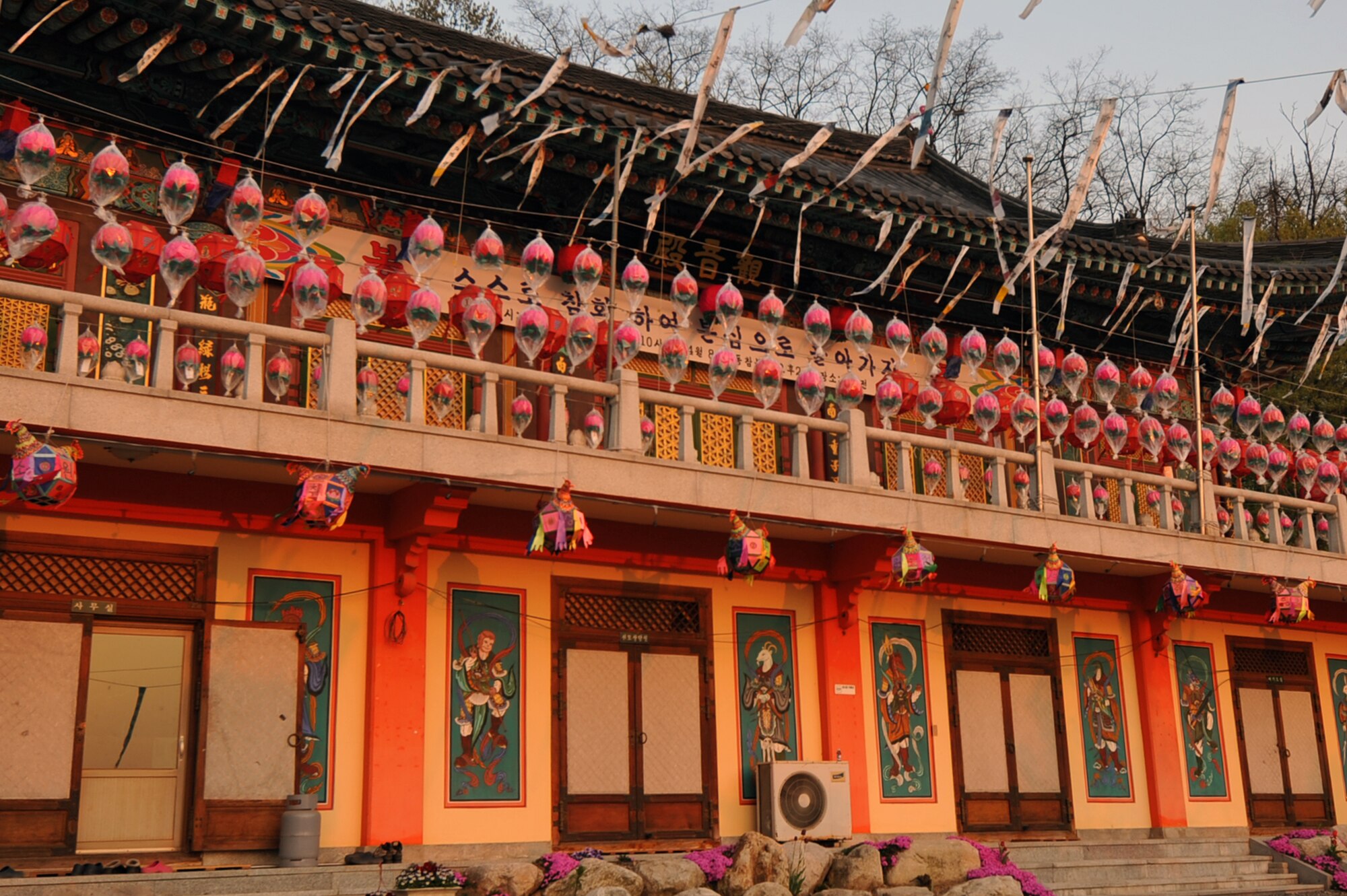 Lanterns and streamers decorate the Song Dok Sa Temple near Osan Air Base, Republic of Korea, May 4, 2013. The lotus lanterns were hung in celebration of Buddha’s 2,557th birthday. (U.S. Air Force photo/Senior Airman Alexis Siekert)