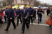 Recruiting Substation Woodbury's Sgt. Julio Gonzalez nears the end of the Cinco de Mayo West Side St. Paul Parade May 4. Gonzalez, 26, from Watts, Calif., marched eight aspiring Marines in the parade. For additional imagery from the event visit www.facebook.com/rstwincities.
