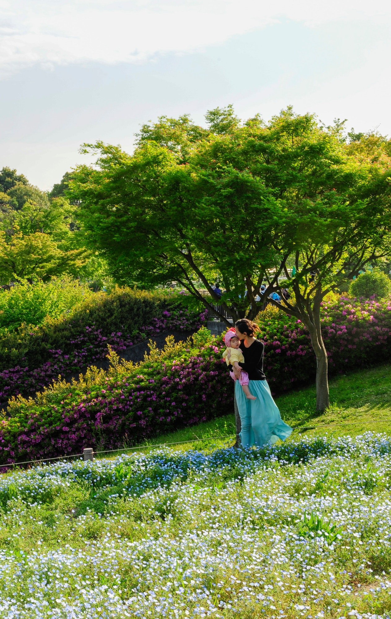 TACHIKAWA, Japan -- A woman stands with her child near a bed of flowers at Showa Kinen Park May 5, 2013. During the spring, the park becomes swamped with people attending the flower festival and taking thousands of photos of the blooming plants. (U.S. Air Force photo by Senior Airman Michael Washburn/Released)