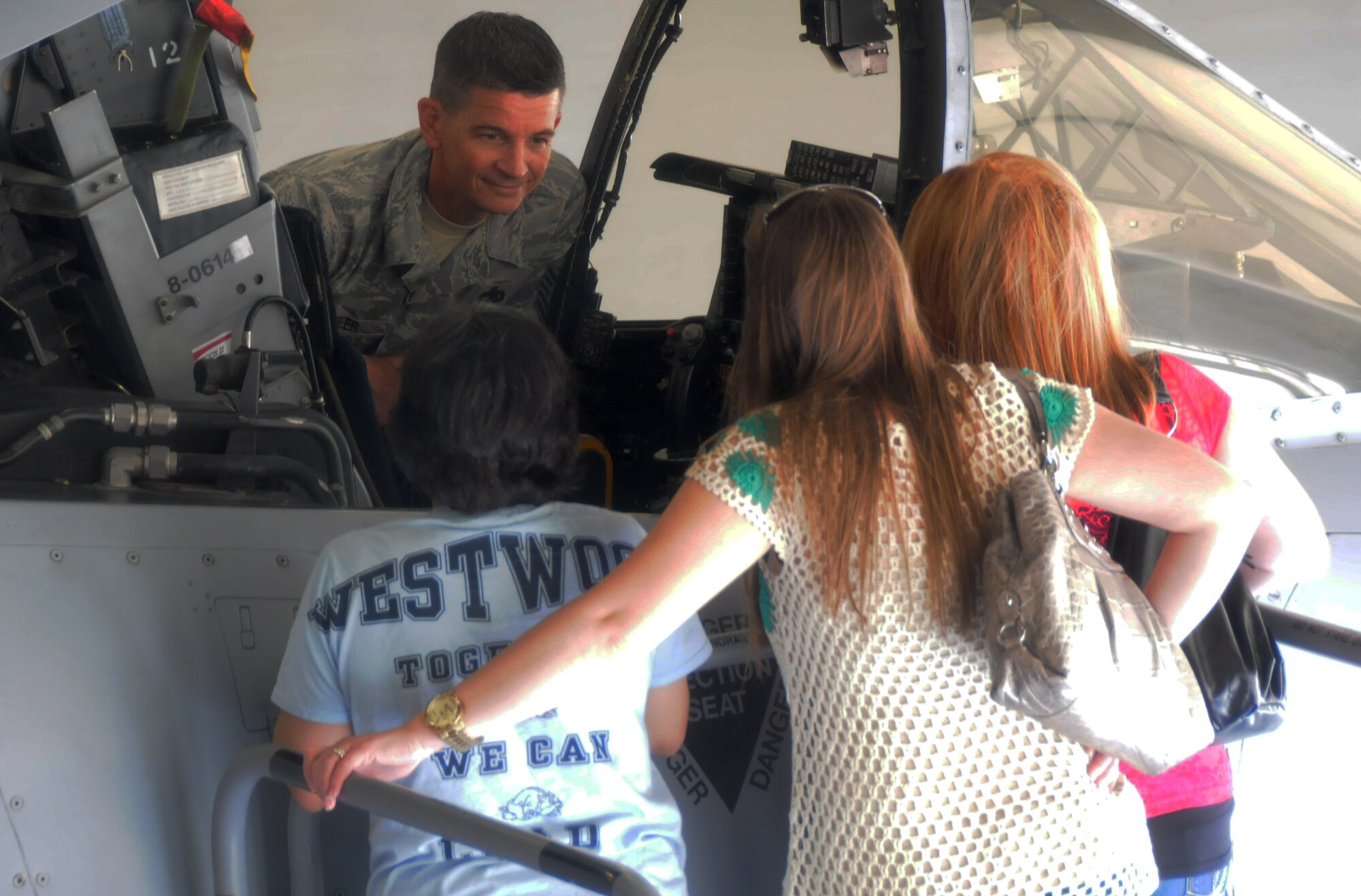 Master Sgt. Jay Greer, 188th Maintenance Group, speaks to a group of teachers from Westwood Elementary in Greenwood, Ark. The teachers toured the 188th Fighter Wing April 29. They received a mission briefing from Lt. Col. Brian Burger, 188th Operations Group commander, and got the chance to learn about the A-10C Thunderbolt II “Warthogs.” (U.S. Air National Guard photo by Senior Airman John Hillier/188th Fighter Wing Public Affairs)