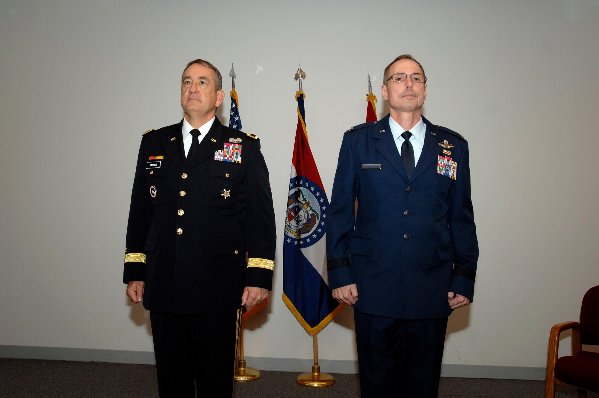 Brigadier General Gregory Champagne of the Missouri National guard stands preparing for his promotion with Missouri Adjutant General Steve Danner on May 4, 2013 at Ike Skelton Training Site in Jefferson City. (Missouri National Guard photo by SGT Katherine Sale)