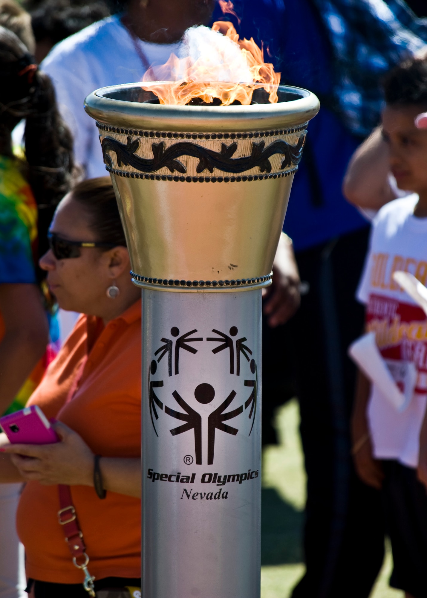 The Special Olympics torch burns during the 11th annual Nevada Special Olympics May 2, 2013, at Cheyenne High School in North Las Vegas, Nev.  Approximately 700 elementary school students and 850 secondary school students participated in this year’s Special Olympics. (U.S. Air Force Photo by Airman 1st Class Jason Couillard) 