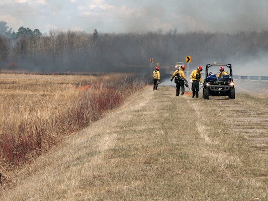 A prescribed burn is conducted on Corps of Engineers and Minnesota property at Leech Lake near the City of Federal Dam, Minn., the week of May 6, 2013.