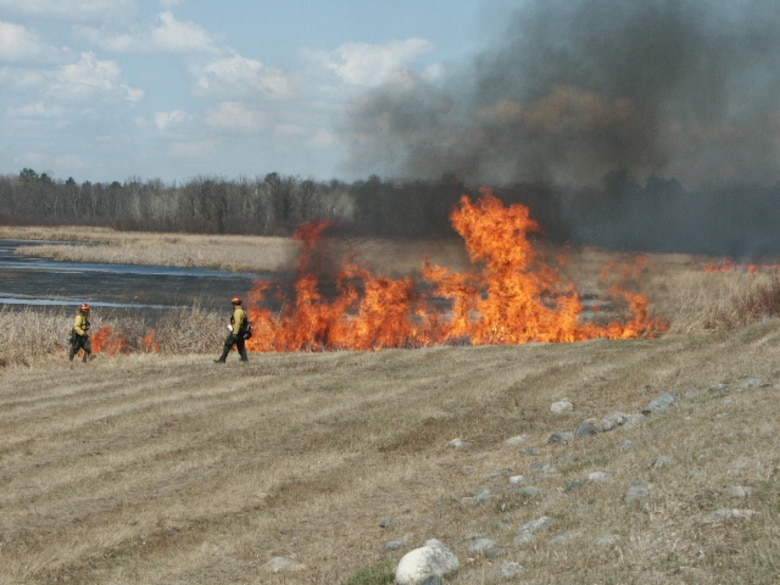A prescribed burn is conducted on Corps of Engineers property at Leech Lake near the City of Federal Dam, Minn., the week of May 6, 2013