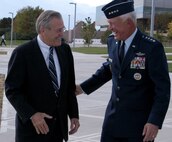 U.S. Air Force General Ralph Eberhart and Secretary of Defense Donald Rumsfeld at Peterson Air Force Base, Colo.