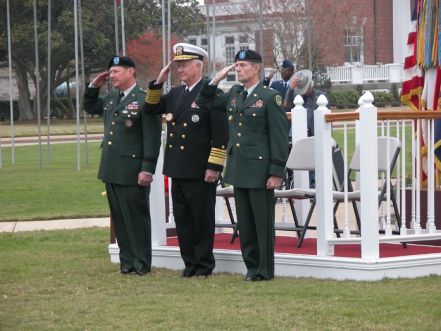 U.S. Army Brig. Gen. Bruce Davis takes the unit guidon, as he assumes command of the JTF-CS, during a recent ceremony at Fort Monroe, Va. 