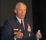 Gen. Ed Eberhart, North American Aerospace Defense Command and U.S. Northern Command commander, addresses Homeland Defense Symposium. 