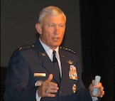 Gen. Ed Eberhart, North American Aerospace Defense Command and U.S. Northern Command commander, addresses Homeland Defense Symposium. 