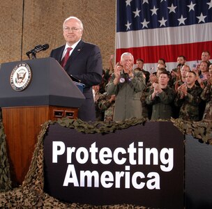 Vice President Dick Cheney addresses the troops at Peterson Air Force Base, Colo.
