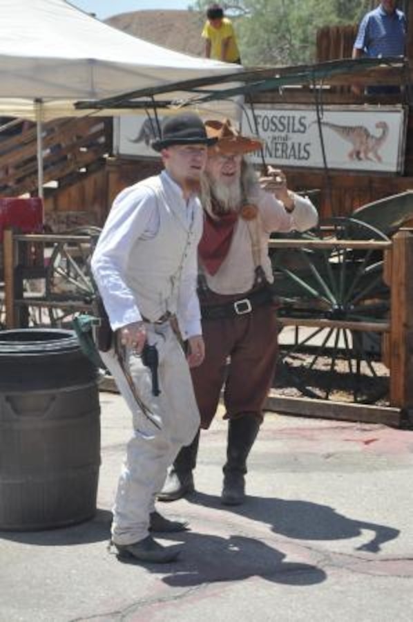 Volunteers at Calico Ghost Town reenact a shoot out in the Old West, April 27. Calico offers many attractions with volunteers who give off a throwback feel of the Wild West.


