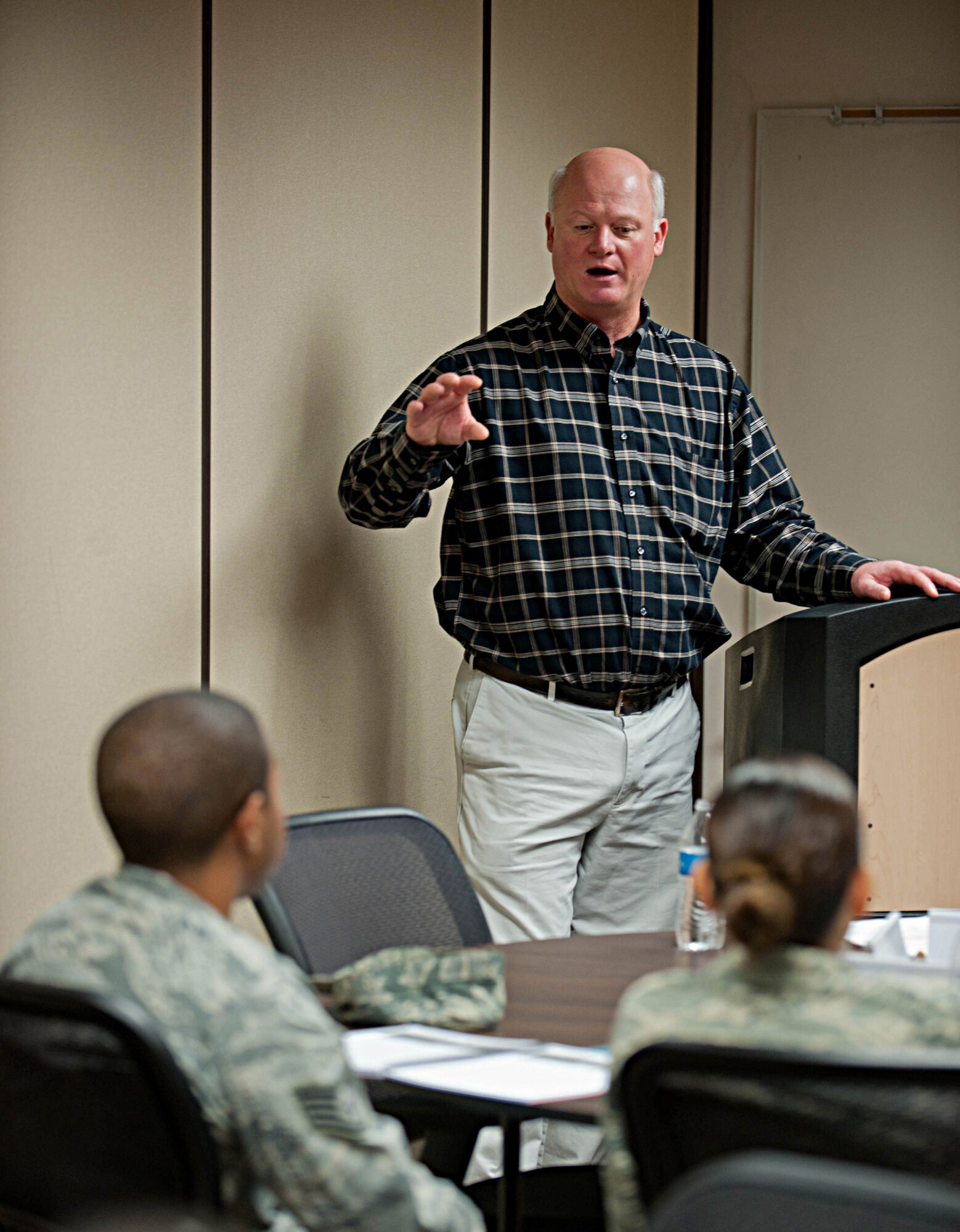 Chuck Hughes, U.S. Small Business Administration South Dakota District Office deputy district director, teaches Airmen how to grow businesses and create jobs during a class called “Boots to Business” at the Airman and Family Readiness Center at Ellsworth Air Force Base, S.D., May 1, 2013.According to the most recent U.S. census data, veterans own 9 percent of all U.S. firms, with 2.45 million veteran-owned businesses employing more than 5.8 million individuals nationwide. (U.S. Air Force photo by Airman 1st Class Zachary Hada/Released)