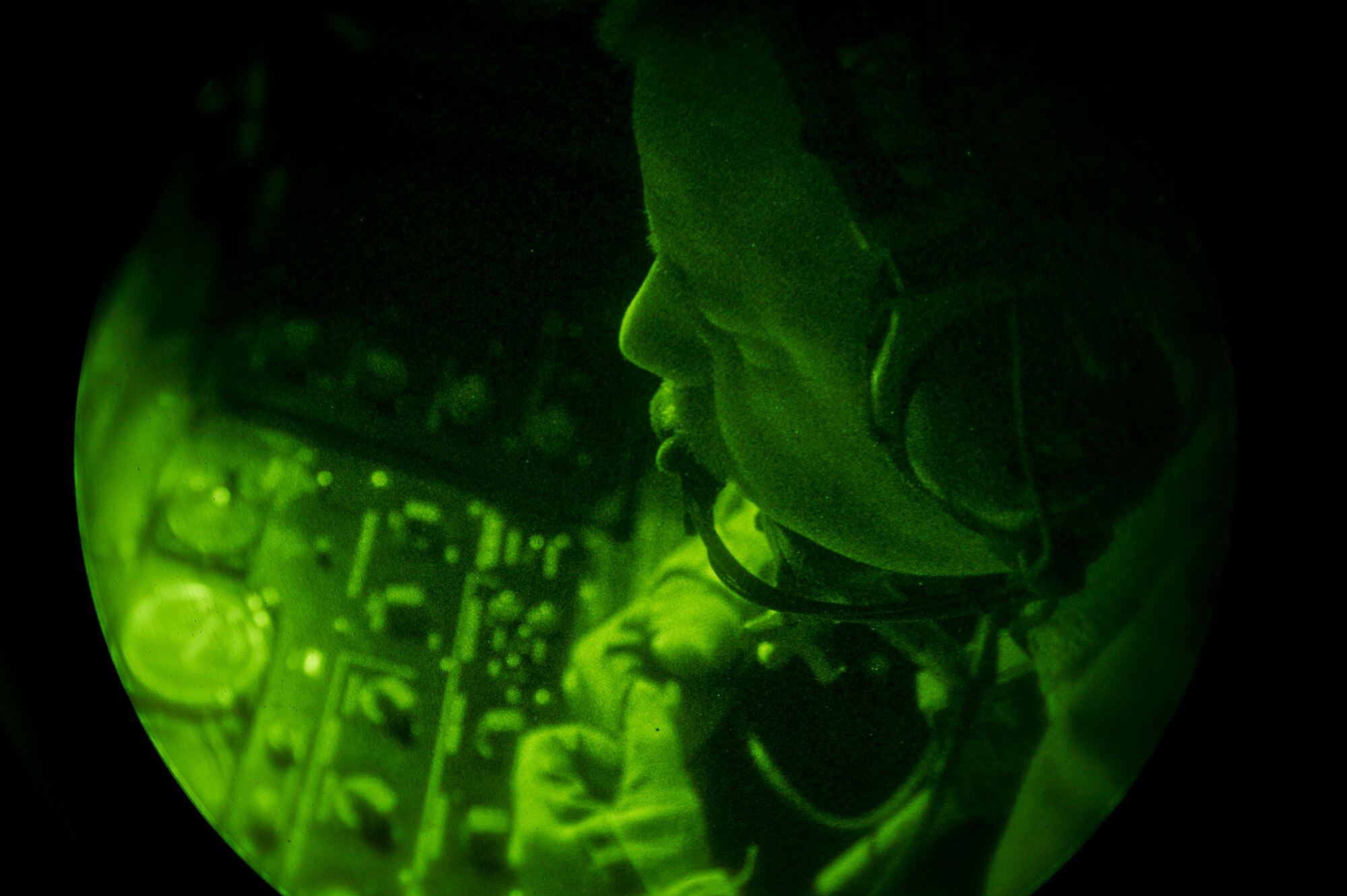 Master Sgt. Warren Bearup, a 340th Expeditionary Air Refueling Squadron KC-135 Stratotanker boom operator, prepares a boom for an in-air refueling during a mission over an undisclosed location, Southwest Asia, April 25. The mission supported air operations in and around Afghanistan as part of Operation Enduring Freedom. Bearup is deployed from the 18th Air Refueling Squadron, McConnell Air Force Base, Kan. (U.S. Air Force photo/Staff Sgt. Alexander Martinez)