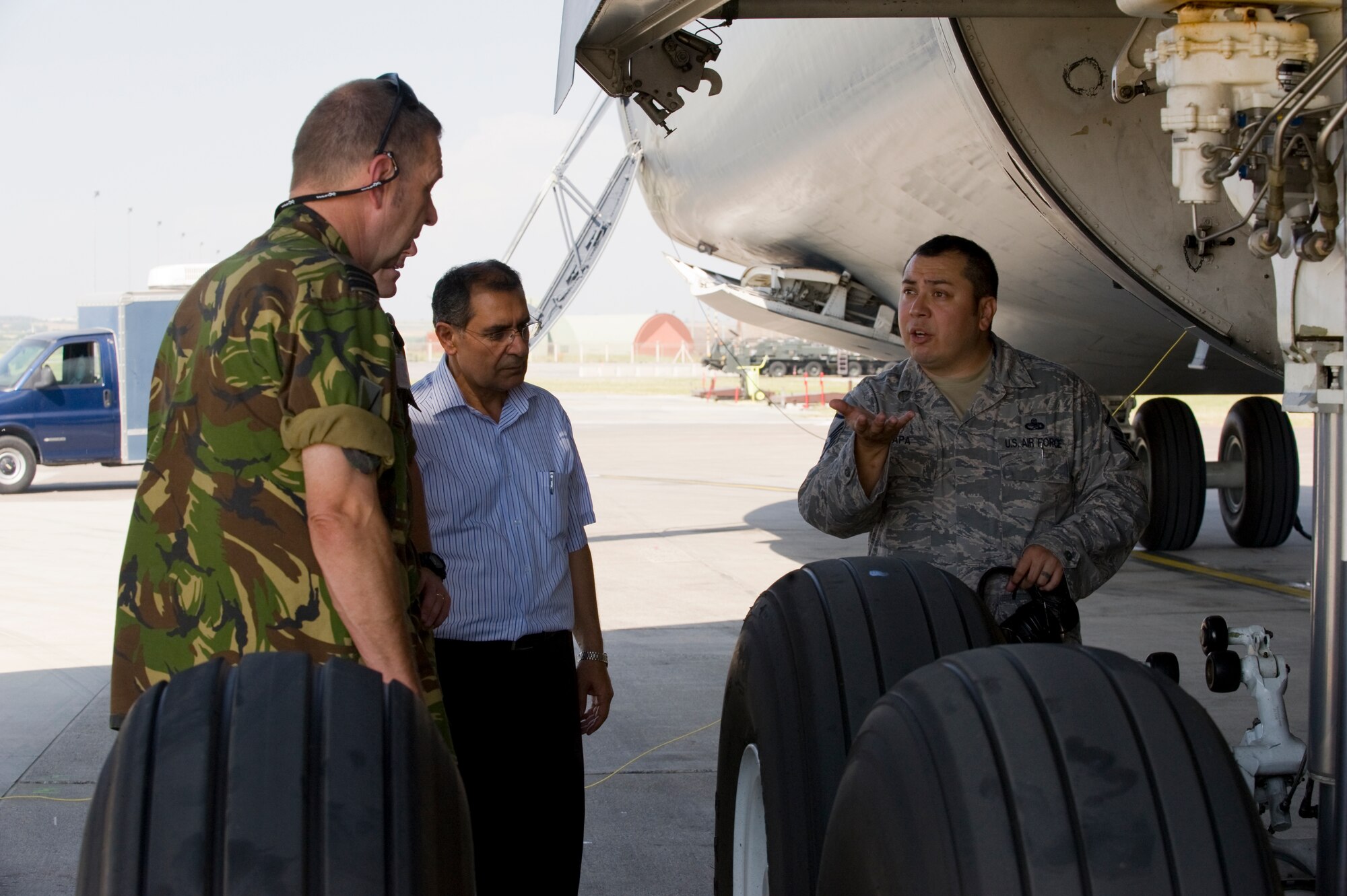 Dutch Army Capt. Andre Bongers takes photos during a tour of a U.S. Air Force C-5M Super Galaxy cargo aircraft May 7, 2013 at Incirlik Air Base, Turkey. The Dutch are deployed to Incirlik AB to operate Patriot missile batteries as part of a NATO mission intended to show solidarity with the country of Turkey and to deter against potential Syrian aggression. (U.S. Air Force photo by 1st Lt. David Liapis/Released)