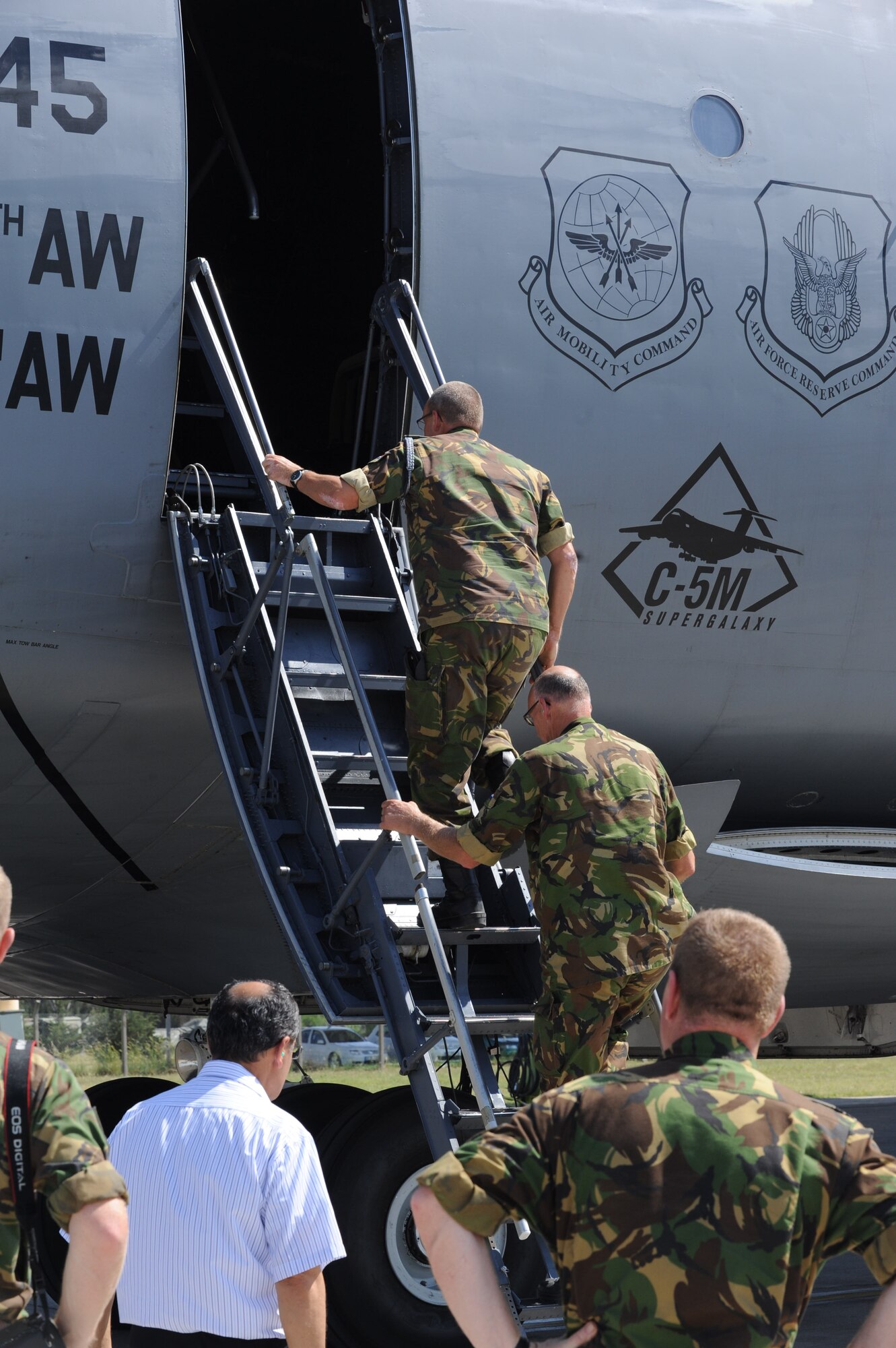 Five members of the Dutch army and the 39th Air Base Wing Host Nation Advisor, a Turkish national, were given a tour of the exterior, flight deck, cargo and passenger areas of the 247-foot-long jet - largest cargo aircraft in the U.S. Air Force’s inventory May 7, 2013 at Incirlik Air Base, Turkey. The Dutch are deployed to Incirlik AB to operate Patriot missile batteries as part of a NATO mission intended to show solidarity with the country of Turkey and to deter against potential Syrian aggression. (U.S. Air Force photo by 1st Lt. David Liapis/Released)