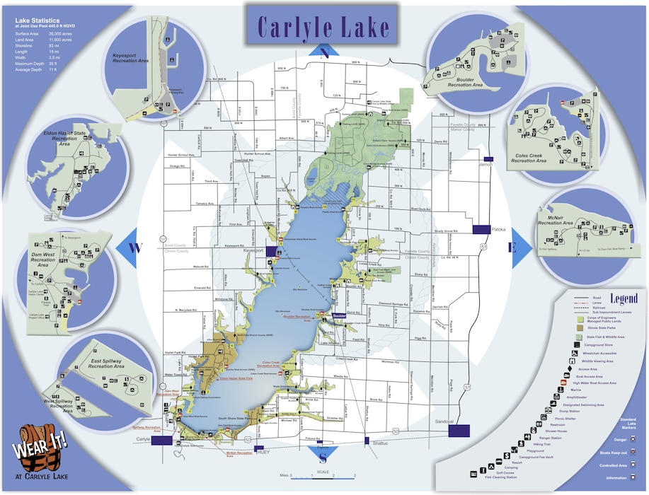 Endless possibilities await you at Carlyle Lake. Grab your gear and enjoy the abundant camping opportunities at six developed campgrounds. Hit the water for boating, fishing and swimming; from a relaxing sailboat excursion to fast-paced waterskiing, the 26,000 acres of water in Illinois’s largest man-made lake is ready when you are.