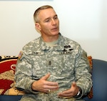 Command Sgt. Maj. William J. Gainey, the first senior enlisted advisor to the chairman of the Joint Chiefs of Staff, visits the headquarters of North American Aerospace Defense Command and United States Northern Command at Peterson Air Force Base, Colo., on Nov. 8, 2005.