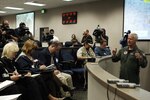 Adm. Timothy J. Keating, commander of U.S. Northern Command, addresses local, regional and national media on the command's disaster relief preparations for the upcoming hurricane season during the USNORTHCOM Hurricane Preparation Media Day May 4.