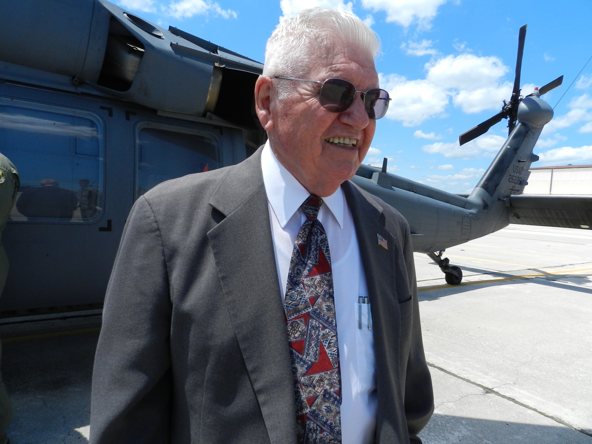U.S. Coast Guard Rear Admiral Robert G. Merrilees Retired enjoyed an HH-60G Pave Hawk static display along with 23 General Officers who toured the 920th Rescue Wing May 7 during their annual visit to Patrick Air Force Base, Fla. The retired generals visit the base annually for Wing updates. The Pave Hawk was one of nine that is used for combat-search-and-rescue missions flown by the 920th RQW.  (U.S. Air Force photo/Maj. Cathleen Snow)