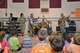 The Band of the Air Force Reserve jams with Shirley Hill Elementary students during a performance. The band played as part of Month of the Military Child celebrations. ( U. S. Air Force photo by Ed Aspera/Released)