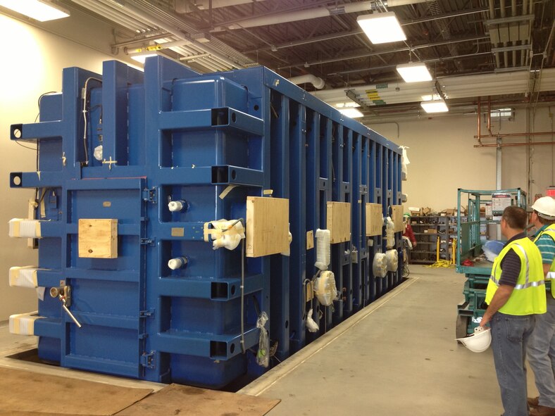 The Research Altitude Chamber rests in place in building 850. (U.S. Air Force photo by Mr. Rick Eldridge) 

