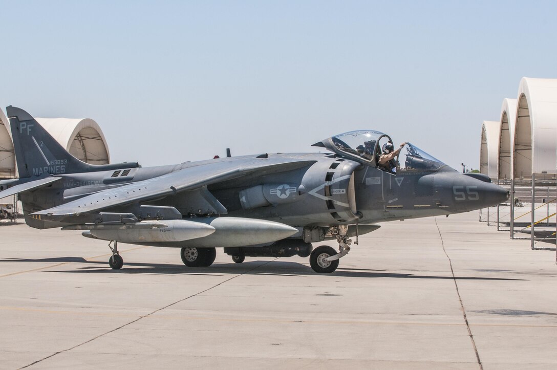 An AV-8B Harrier from Marine Attack Squadron 311 returns home to Marine Corps Air Station Yuma, Ariz. after a deployment, May 12, 2013. VMA-311 was deployed to the Pacific Ocean as part of the 15th Marine Expeditionary Unit.