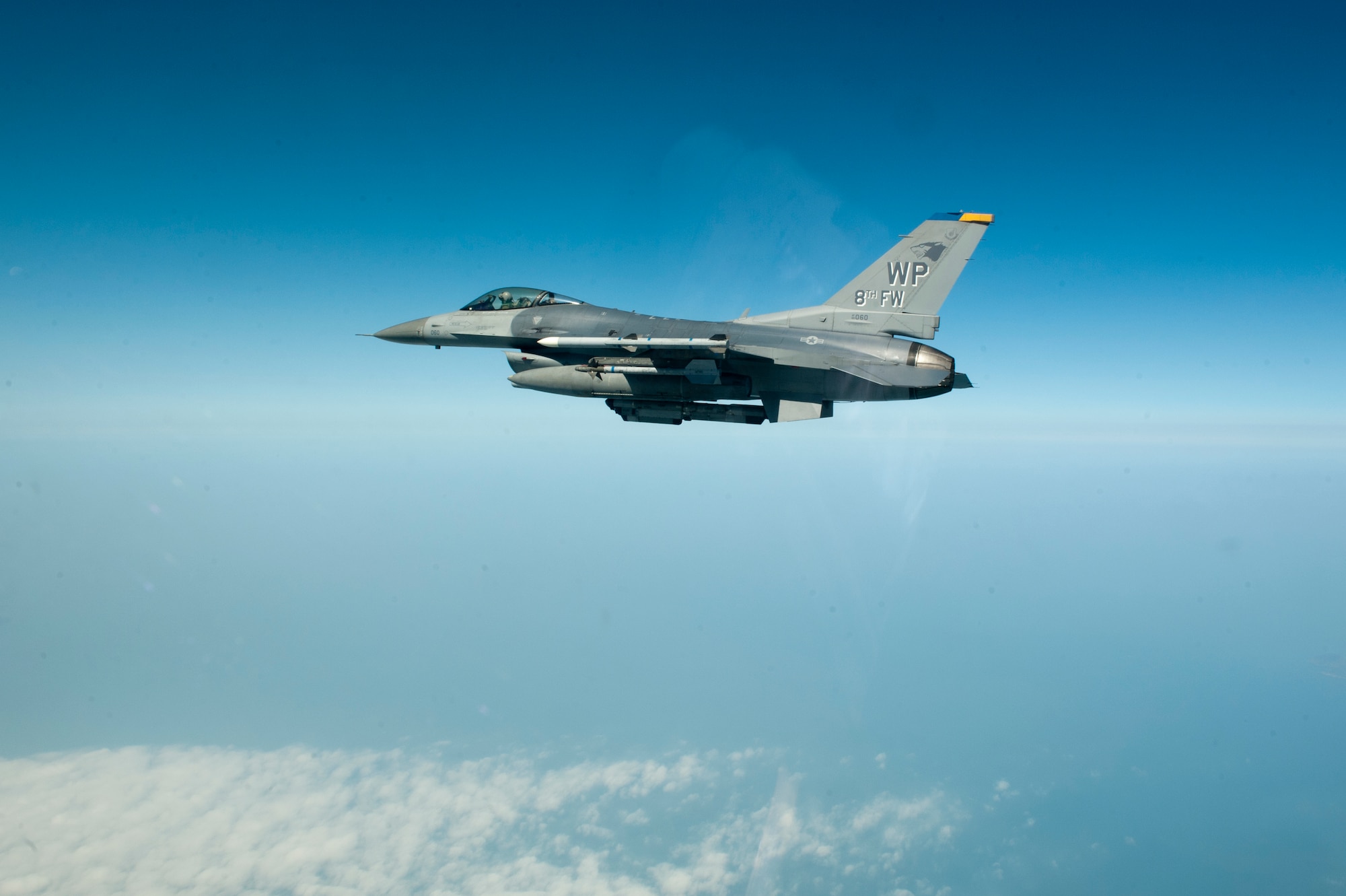 Col. John Pearse, 8th Fighter Wing commander, pilots an F-16 Fighting Falcon during a friendship flight over the South Korean peninsula, May 1, 2013. The flight allowed the Republic of Korea air force and the U.S. Air Force to practice aerial maneuvers and teamwork. (U.S. Air Force photo by Senior Airman Marcus Morris/Released) 