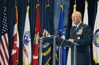 NORAD and USNORTHCOM Commanding Officer Gen. Gene Renuart addresses attendees at National Homeland Defense Symposium V Oct. 2. Held in Colorado Springs, Colo., the Homeland Defense Symposium offers "a great opportunity to share ideas and to work toward a common cause,” said Renuart. USNORTHCOM is the combatant command responsible for homeland defense and defense support of civil authorities.