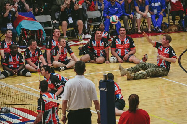 Wounded, ill and injured service member's from the Marine Corps, Army, Navy/Coast Guard and SOCOM showcased their athletic abilities during a heated seated volleyball match against Prince Harry and the British team. For the All-Marine team the Games provides opportunities for them to train as athletes, while increasing their strength so they can continue with military service or develop healthy habits for life outside the service. The forth annual Warrior Games will be held at the Olympic Training Center and Air Force Academy in Colorado Springs, Colo., May 10-16.  Athletes will have a chance to compete in swimming, track and field, volleyball, wheelchair basketball, cycling, shooting and archery.  The All-Marine team will defend their first place title against the Army, Navy /Coast Guard, Air Force and SOCOM.