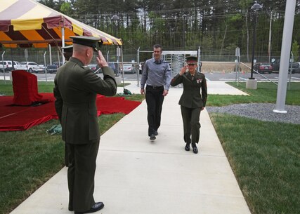 The Marine Corps Information Operations Center (MCIOC) dedicates it's new building, Walt Hall, to General Lewis W. Walt on  April 19, 2013 at Marine Corps Base Quantico, Quantico, Va. Gen. Walt was designated in 1968 as the first four-star Assistant Commandant of the Marine Corps and is recognized as a pioneer in Marine Corps information operations. (Official U.S. Marine Corps photo by Sgt. Kristofer Atkinson/Released)