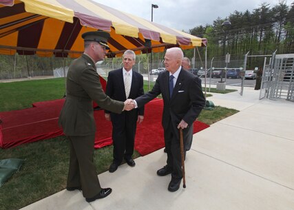 The Marine Corps Information Operations Center (MCIOC) dedicates it's new building, Walt Hall, to General Lewis W. Walt on  April 19, 2013 at Marine Corps Base Quantico, Quantico, Va. Gen. Walt was designated in 1968 as the first four-star Assistant Commandant of the Marine Corps and is recognized as a pioneer in Marine Corps information operations. (Official U.S. Marine Corps photo by Sgt. Kristofer Atkinson/Released)