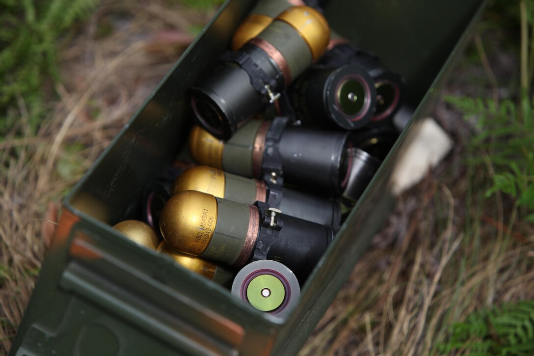 Unserviceable artillery fuses wait to be set up for demolition with other obsolete ammunition during an explosive ordnance disposal, or EOD, exercise held by Ammunition Company, 2nd Supply Battalion, 2nd Marine Logistics Group aboard Camp Lejeune, N.C., May 7, 2013. The munitions, which were no longer able to be safely fired from a weapon system, gave Marines an opportunity to train for EOD operations. 