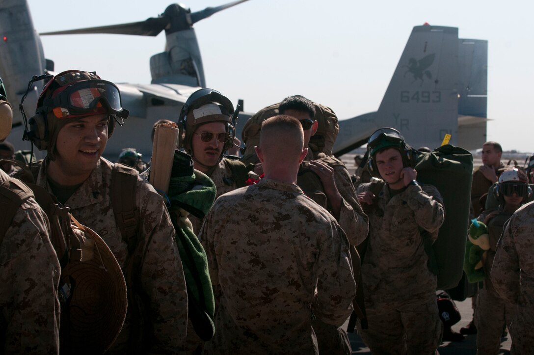 Over 150 Marine Attack Squadron 311 Marines returned May 13 to Marine Corps Air Station Yuma after a six month deployment aboard the USS Peleliu in support of the 15th Marine Expeditionary Unit.  The Tomcats deployed with AV-8B Harriers in support of the 15th MEUs flexible sea-based Marine Air Ground Task Force capable of conducting amphibious Operations, crisis response and limited contingency operations, to include enabling the introduction of follow-on forces, and, designated special operations, in order to support the theater requirements of Geographic Combatant Commanders.
