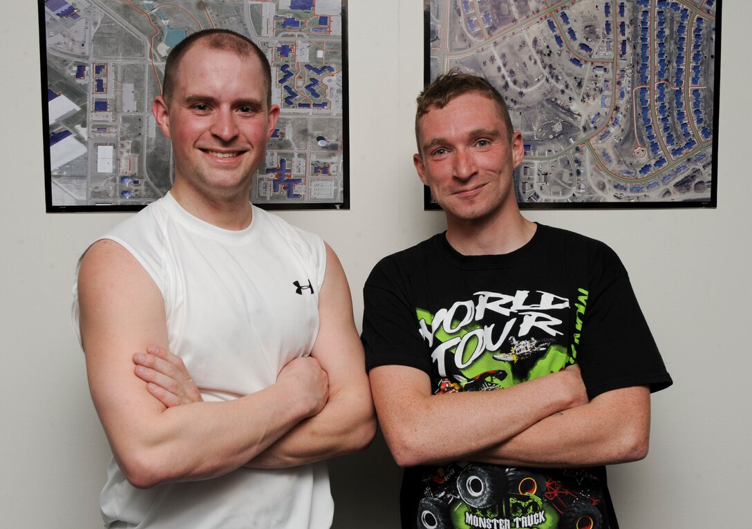 Staff Sgt. Charles Abt, 28th Force Support Squadron Force Management NCO in charge, and Staff Sgt. David Bailey, 28th FSS Formal Training/PME programs NCO in charge, won The Amazing Race event at Ellsworth Air Force, S.D., May 3, 2013. First place was determined by time and the number of challenges completed. (U.S. Air Force photo by Airman 1st Class Anania Tekurio/Released)