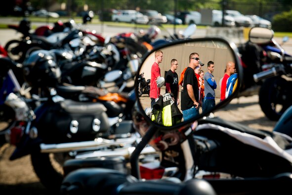 Motorcycle riders gather for a safety brief before the start of the base’s first-ever Air Force Assistance Fund (AFAF) Motorcycle Ride Fundraiser May 10, 2013, at Moody Air Force Base, Ga. More than 60 riders and passengers showed up to support the event, which helped raise funds for charitable foundations that provide support to Air Force families. (U.S. Air Force photo by Staff Sgt. Jamal D. Sutter/Released)