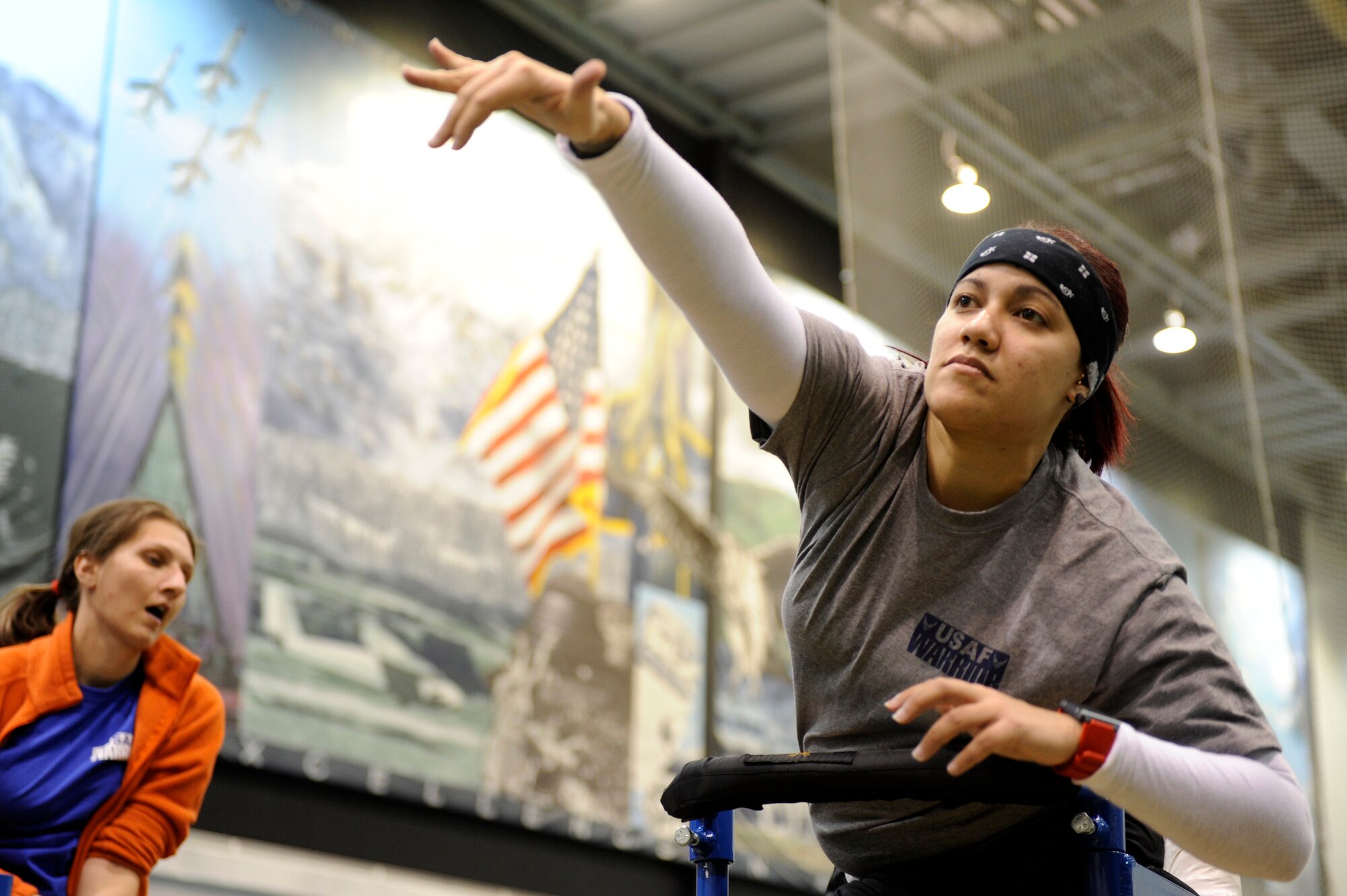Retired Staff Sgt. Zuleika Cruz-Pereira practices the shot put prior to the start of the 2013 Warrior Games in Colorado Springs, Colo.  More than 200 athletes from all services are competing from May 11 through May 16, 2013. (DoD photo/Desiree N. Palacios)