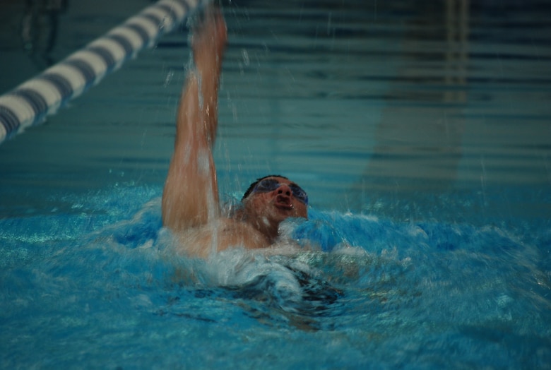 Senior Master Sgt. Martin Smith, 380th Space Control Squadron operations superintendent, will compete in four swimming events during the Warrior Games at the U.S. Air Force Academy. Smith lost his leg in 2012 in a motorcycle accident. (U.S. Air Force photo/Michael Golembesky)