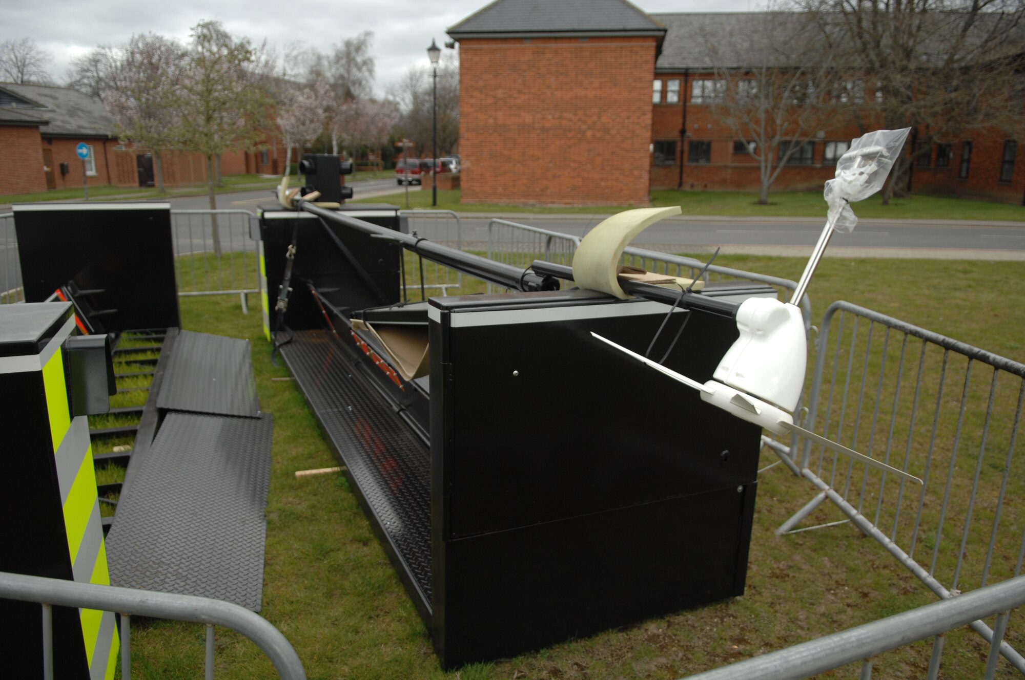 New vehicle access control barriers are being installed around RAF Mildenhall, England. The self-contained units are solar- and wind-powered, and can be activated instantly. This means they can be taken and installed anywhere in the world, so are beneficial in deployed environments. The barriers are also accessible to fire trucks and other emergency services and are operated by key-fob. (U.S. Air Force photo by Airman 1st Class Dillon Johnston/Released)