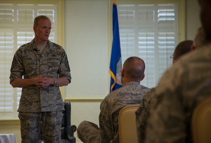 Chief Master Sgt. of the Air Force James Cody speaks to the crowd during an Airmen’s Call May 9, 2013, at the Charleston Club at Joint Base Charleston - Air Base, S.C. Cody talked about sequestration, potential changes to the enlisted evaluation system, and the idea of using a board to select Airmen for promotion to the rank of master sergeant. (U.S. Air Force photo/Staff Sgt. Rasheen Douglas)