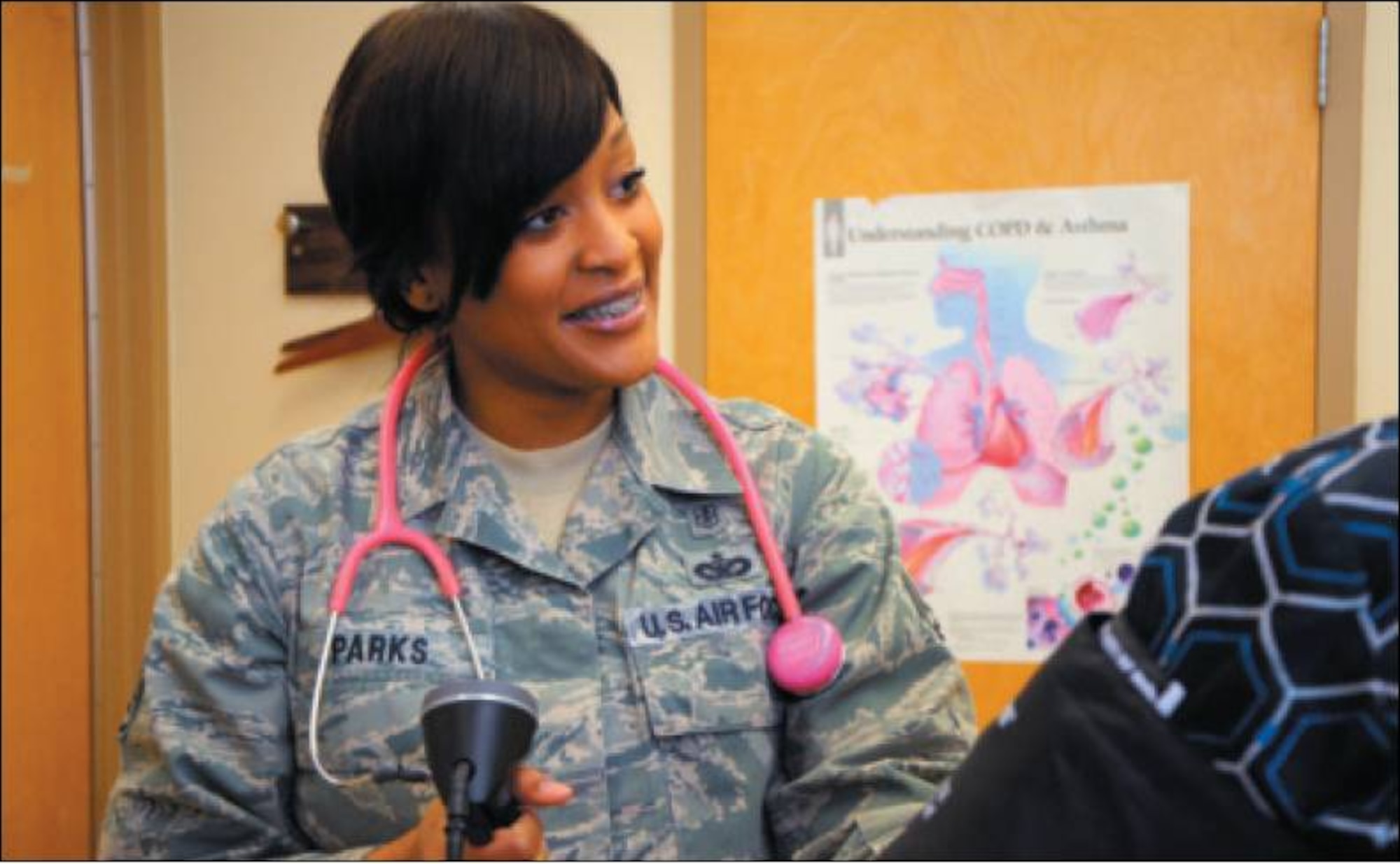 Staff Sgt. Deondra Parks, a medical technician in internal medicine with the 88th Medical Group at Wright-Patterson Medical Center, will soon obtain her Community College of the Air Force associate degree in allied health sciences and is pursuing a bachelor’s degree in sports and health sciences at American Military University. (Skywrighter photo/Niki Jahns)