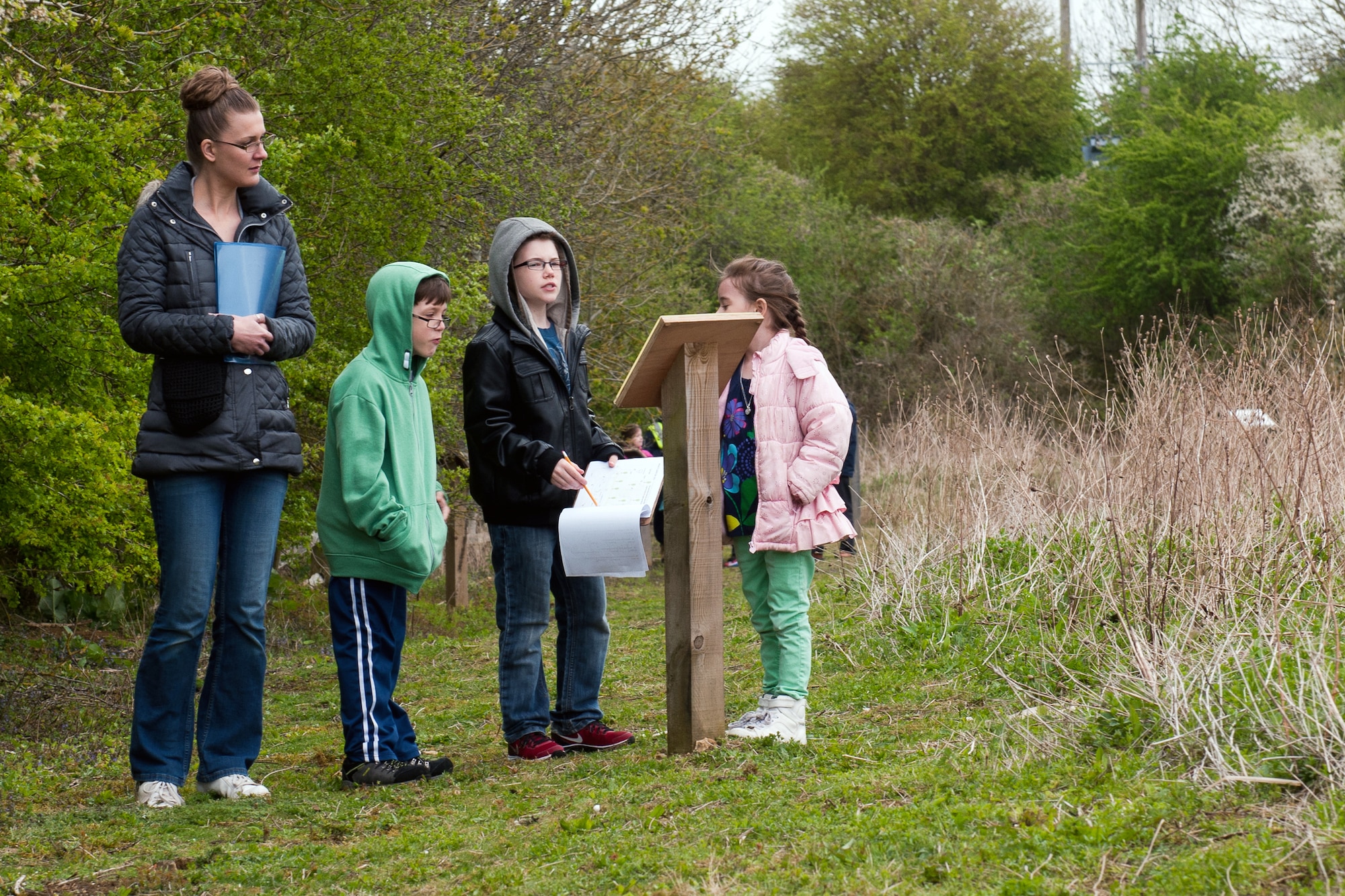 RAF CROUGHTON, United Kingdom – Croughton Elementary School students participate in a treasure hunt at the RAF Croughton Nature Reserve May 10. The nature reserve is right of RAF Croughton and is managed by the 422nd Air Base Group environmental department. To access the reserve, call the environmental department at 236-8456. (U.S. Air Force photo by Staff Sgt. Brian Stives)