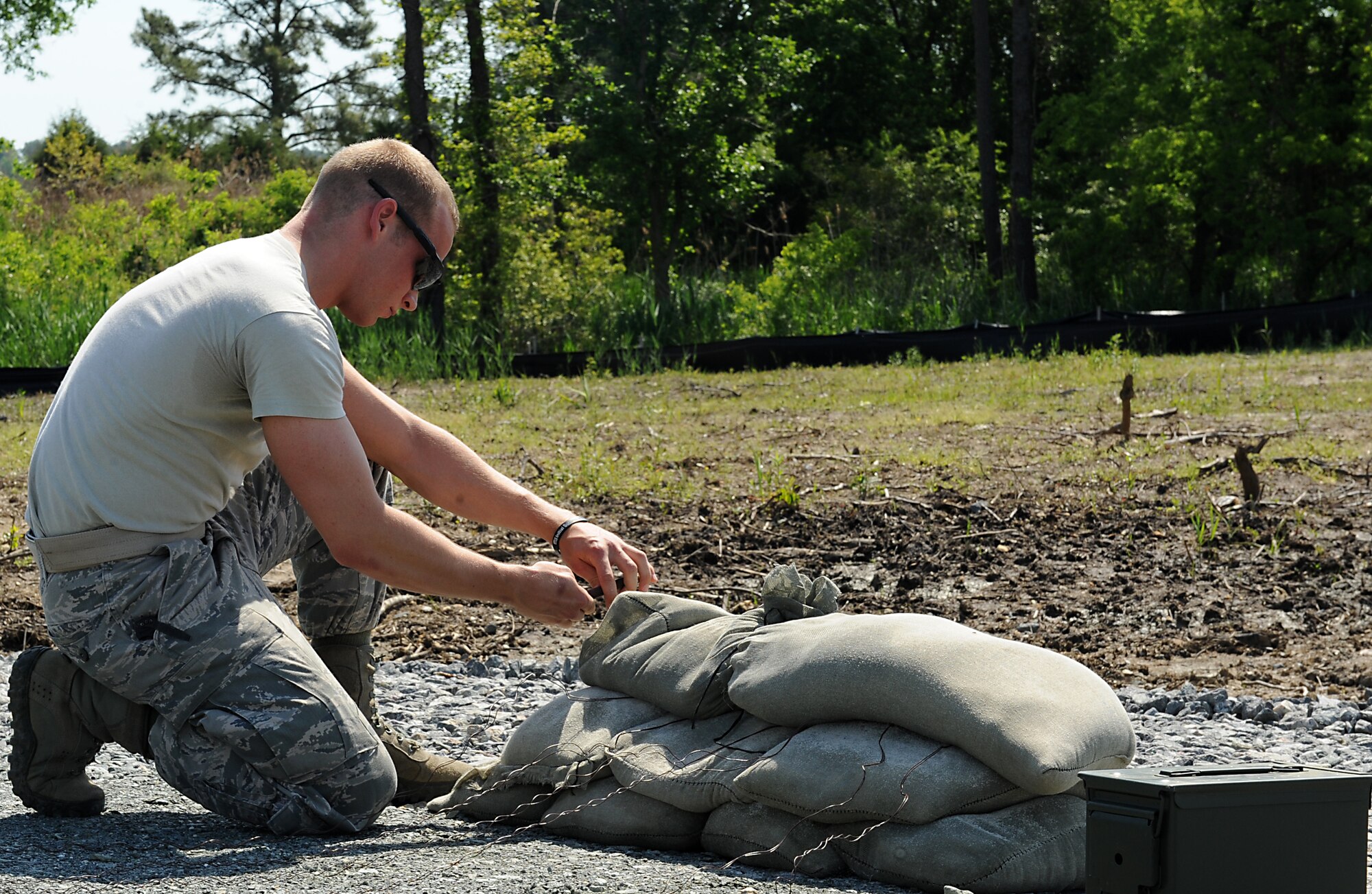 U.S. Air Force Airman 1st Class Brandon Foster, 633rd Civil Engineer Squadron explosive ordnance disposal technician, prepares to use the new EOD range as an opportunity for training. As operations tempo remains high for EOD technicians, maximizing training opportunities remains critical for EOD teams. (U.S. Air Force photo by Airman 1st Class Kimberly Nagle/Released) 