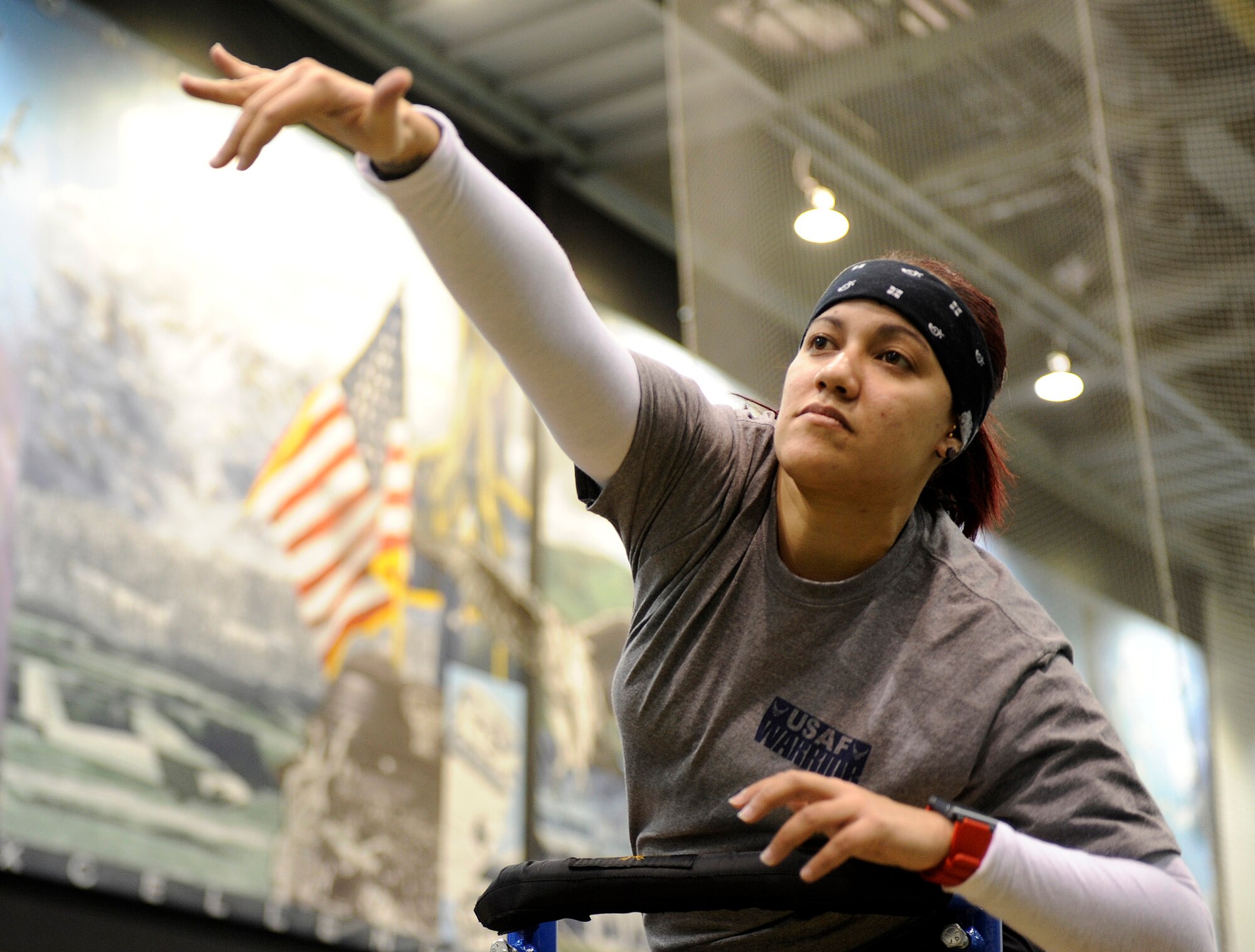 Retired Staff Sgt. Zuleika Cruz-Pereira practices the shot put during the Air Force's Warrior Games Training Camp April 19, 2013, at the Air Force Academy. More than 200 athletes from all services are competing from May 11 through May 16, 2013. (Department of Defense photo/Desiree N. Palacios)