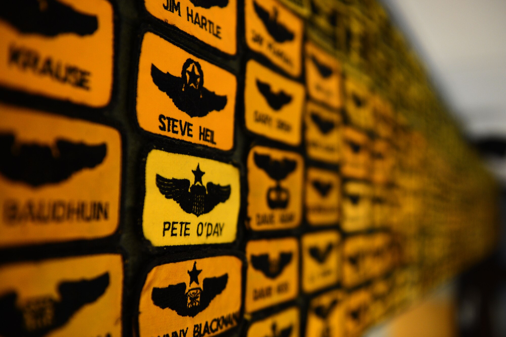 SPANGDAHLEM AIR BASE, Germany – The nametags of pilots previously stationed at Spangdahlem AB cover a wall in the 81st Fighter Squadron May 14, 2013. With the inactivation scheduled in June, aircraft from the 81st FS are relocating to Moody Air Force Base, Ga., to help fulfill training requirements and force augmentation. (U.S. Air Force photo by Airman 1st Class Gustavo Castillo/Released)